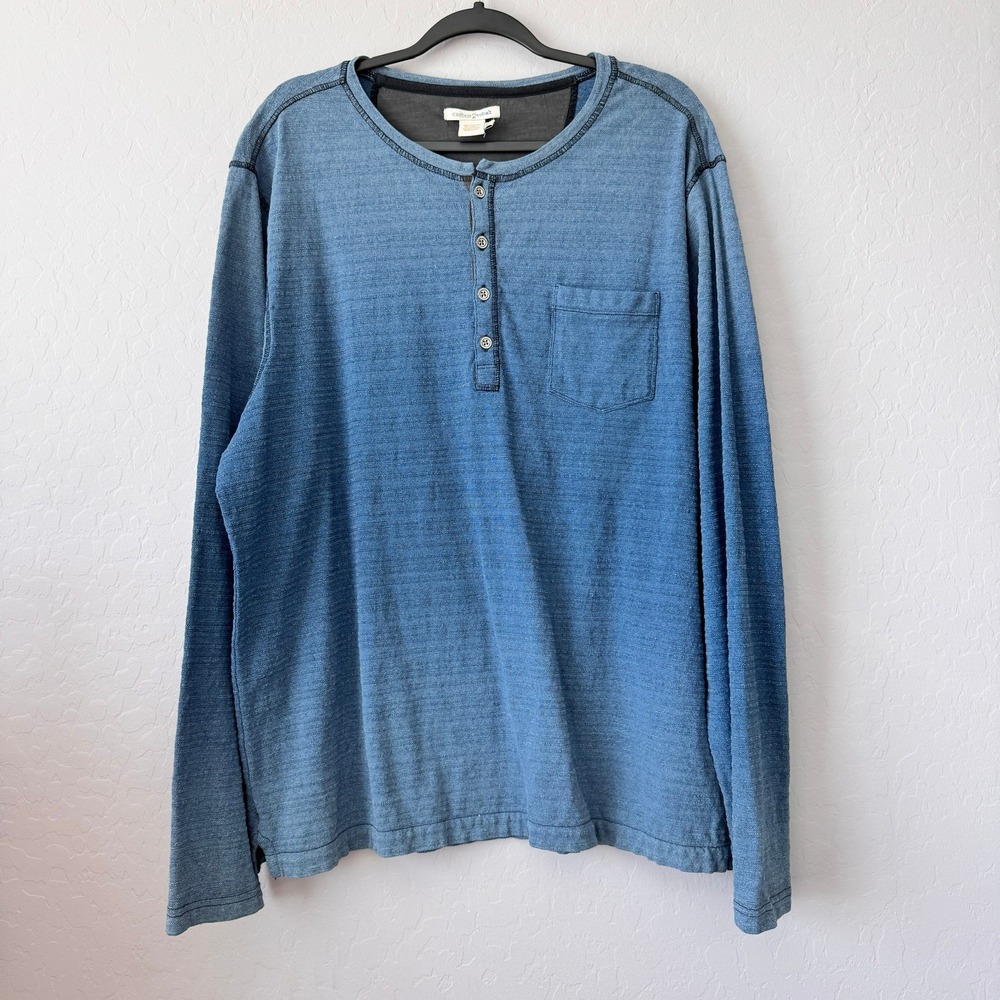 Carbon2Cobalt XL Henley Shirt Blue Long Sleeve Textured Cotton Pocket Top